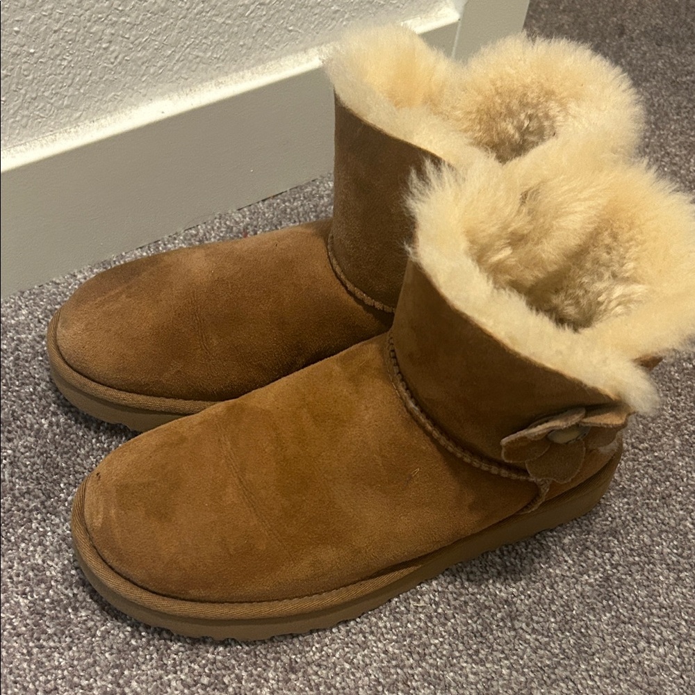 UGG Brown Ankle Boots with Cream Fur